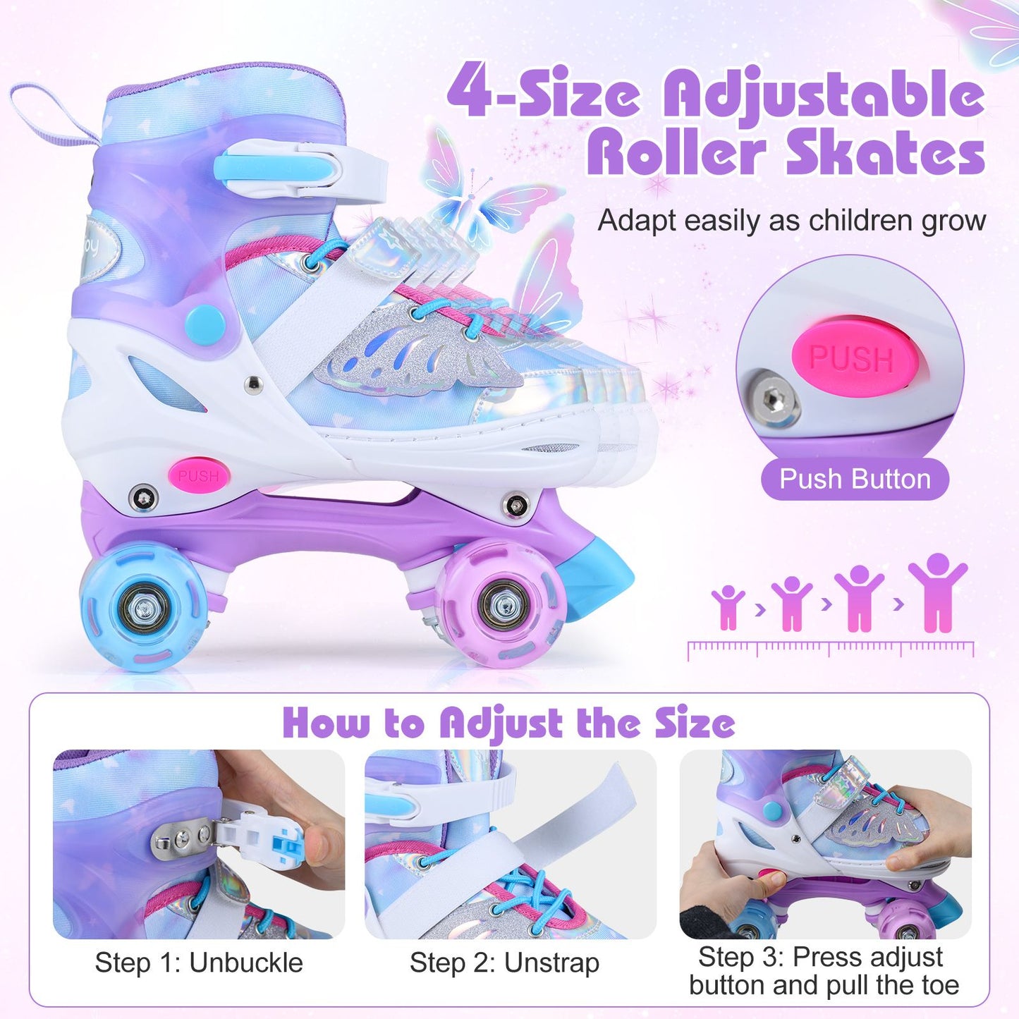 Kids Roller Skates for Toddlers Ages 5-7 with 4 Light-up Wheels for Outdoor Activities