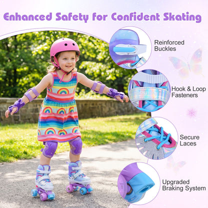 Kids Roller Skates for Toddlers Ages 5-7 with 4 Light-up Wheels for Outdoor Activities