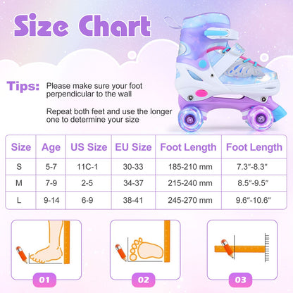 Kids Roller Skates for Toddlers Ages 5-7 with 4 Light-up Wheels for Outdoor Activities