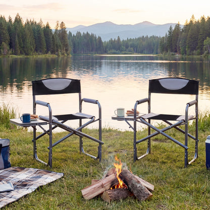 Lightweight Folding Camping Chair with Side Table and Cup Holder