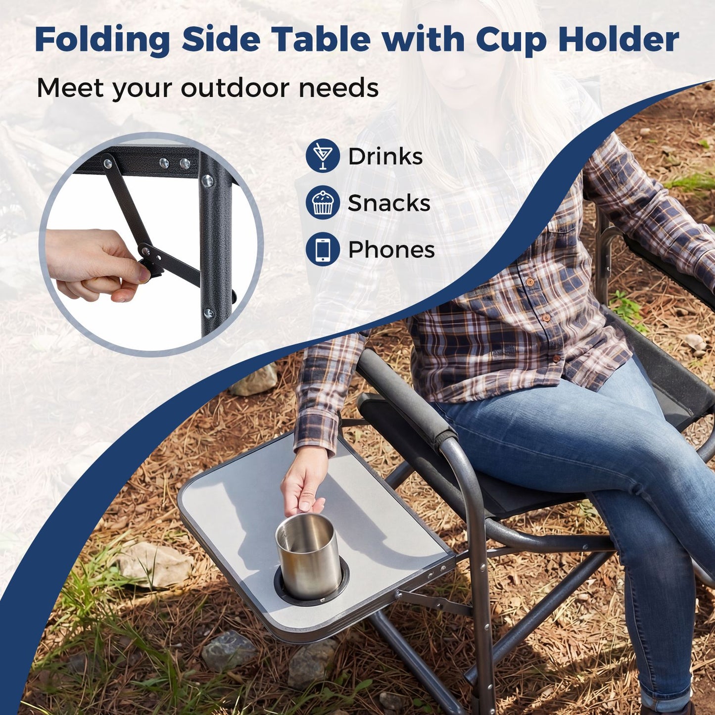 Lightweight Folding Camping Chair with Side Table and Cup Holder