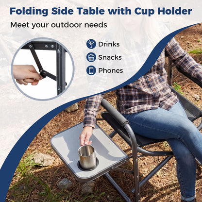 Lightweight Folding Camping Chair with Side Table and Cup Holder