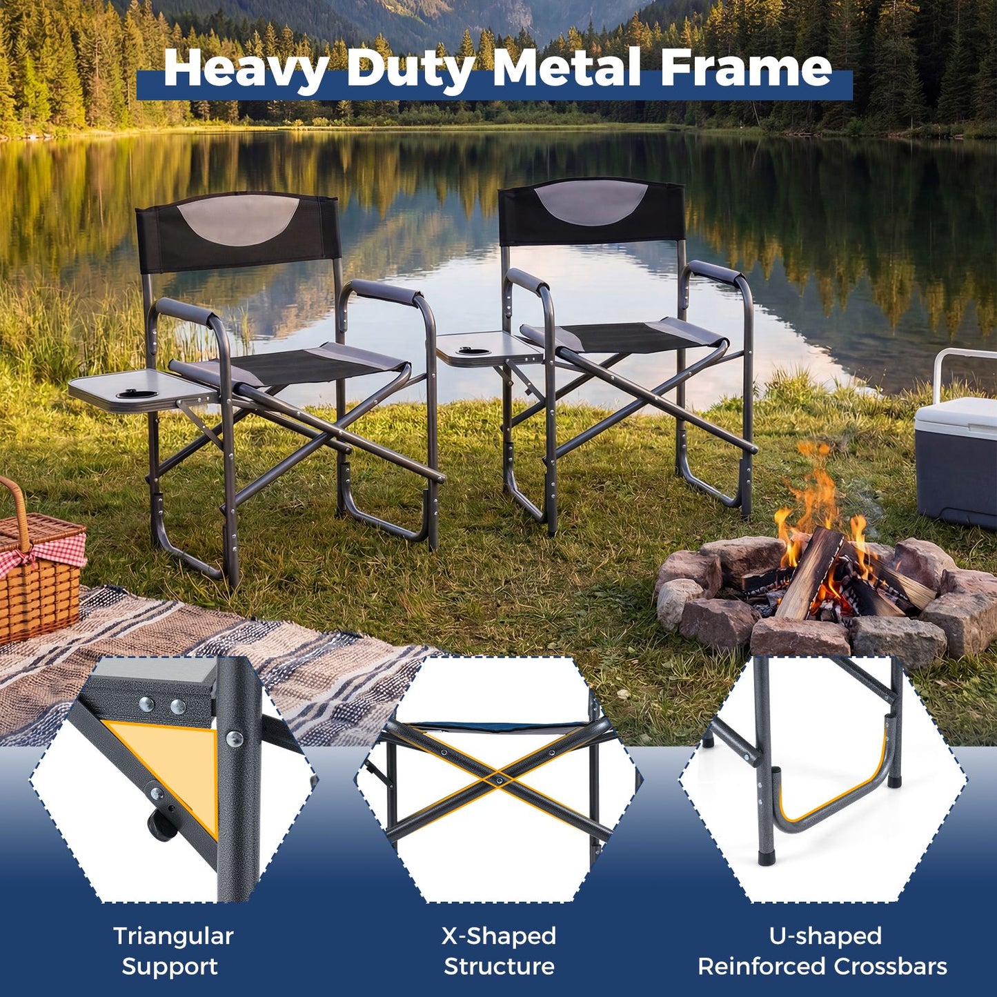Lightweight Folding Camping Chair with Side Table and Cup Holder