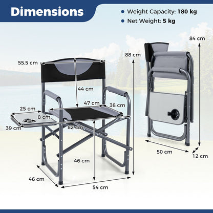 Lightweight Folding Camping Chair with Side Table and Cup Holder