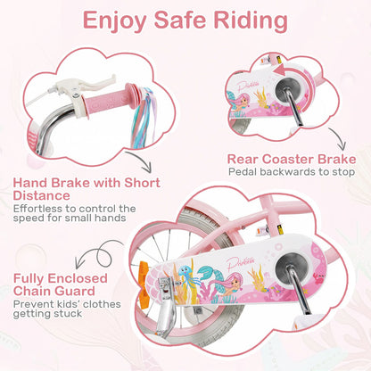 Mermaid Girls Bike with Adjustable Seat and Handlebar for Kids Aged 8+ Years Old