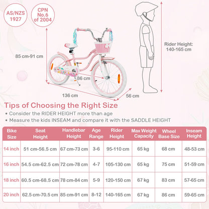 Mermaid Girls Bike with Adjustable Seat and Handlebar for Kids Aged 8+ Years Old