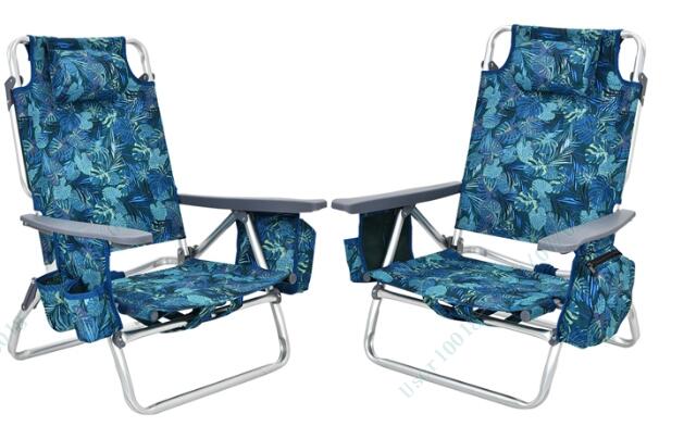 2-Pack Folding Backpack Beach Chair 5-Position Outdoor Reclining Chairs with Pillow