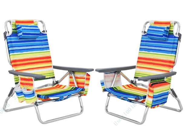 2-Pack Folding Backpack Beach Chair 5-Position Outdoor Reclining Chairs with Pillow