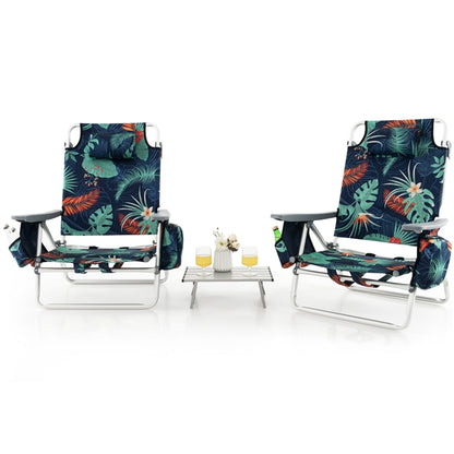 2-Pack Folding Backpack Beach Chair 5-Position Outdoor Reclining Chairs with Pillow