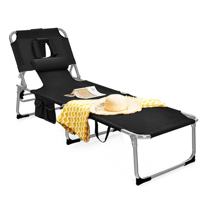 Folding Beach Lounge Chair with Pillow for Outdoor