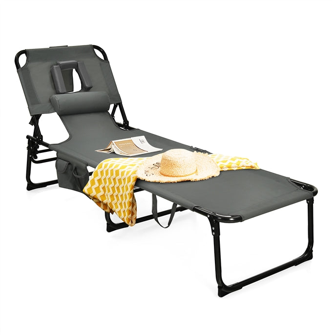 Folding Beach Lounge Chair with Pillow for Outdoor