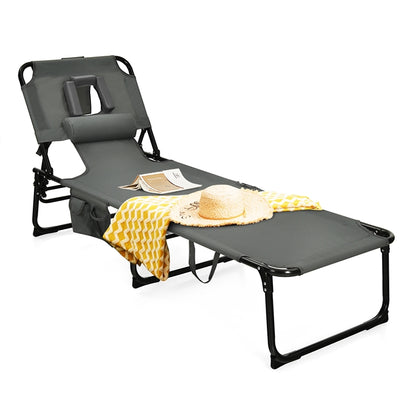 Folding Beach Lounge Chair with Pillow for Outdoor