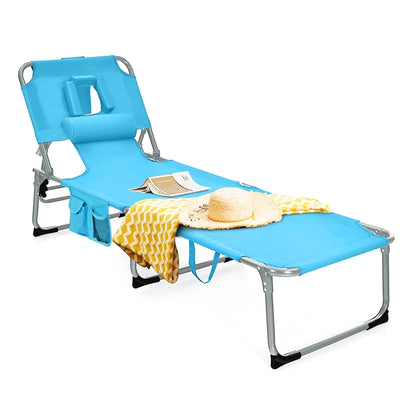 Folding Beach Lounge Chair with Pillow for Outdoor