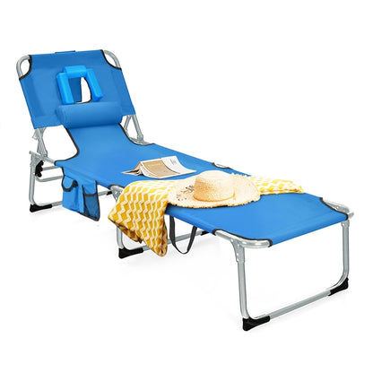 Folding Beach Lounge Chair with Pillow for Outdoor