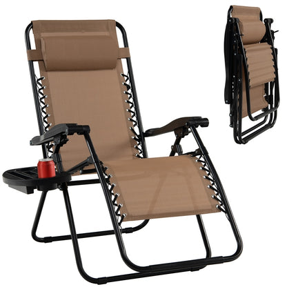 Patio Zero Gravity Lounge Chair with Cup Holder & Removable Pillow