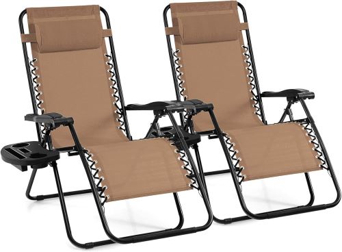 Patio Zero Gravity Lounge Chair with Cup Holder & Removable Pillow