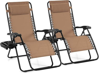 Patio Zero Gravity Lounge Chair with Cup Holder & Removable Pillow