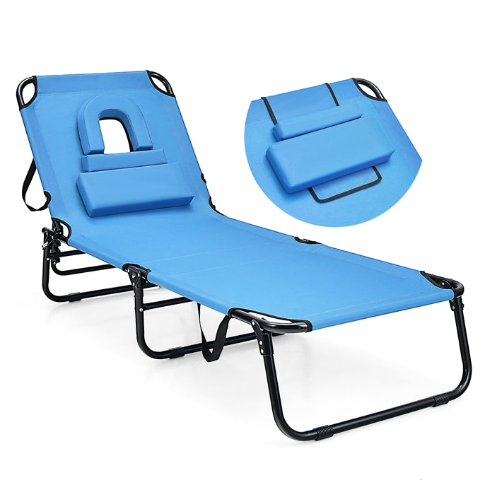 Reclining Beach Chair with Detachable Pillows for Outdoor