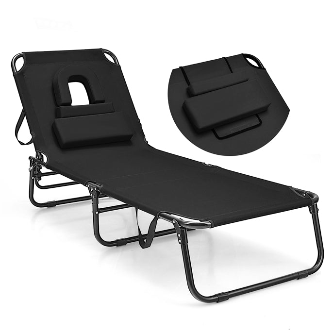 Reclining Beach Chair with Detachable Pillows for Outdoor