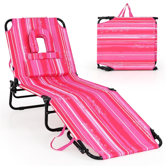 Reclining Beach Chair with Detachable Pillows for Outdoor