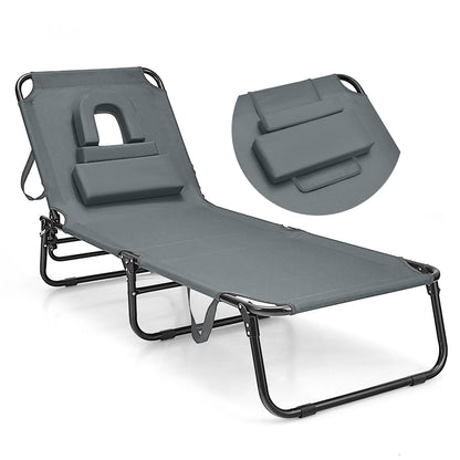 Reclining Beach Chair with Detachable Pillows for Outdoor