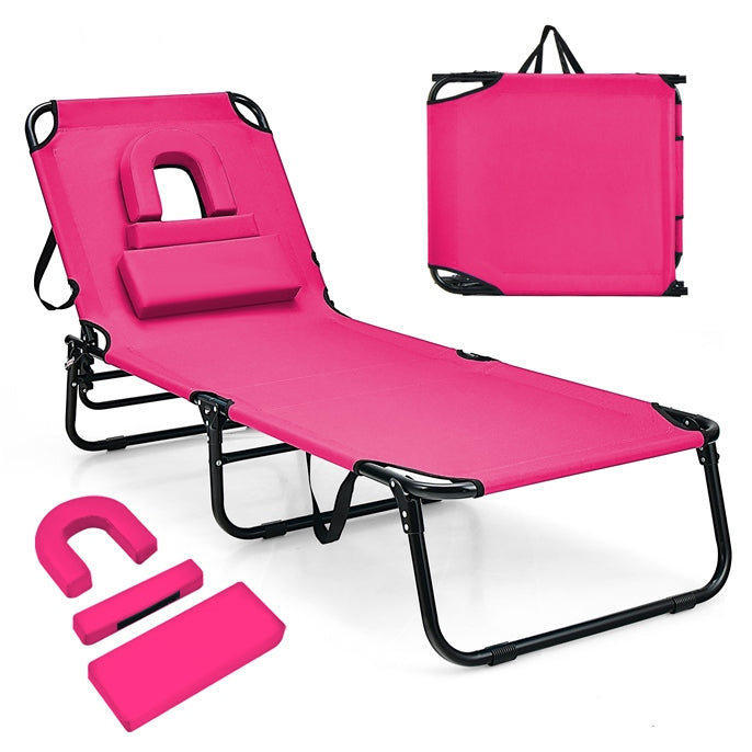 Reclining Beach Chair with Detachable Pillows for Outdoor