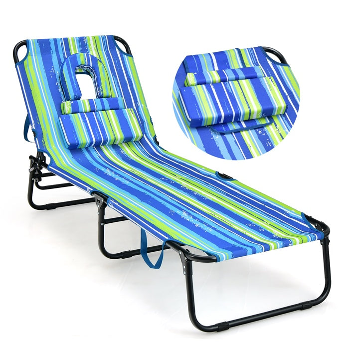 Reclining Beach Chair with Detachable Pillows for Outdoor