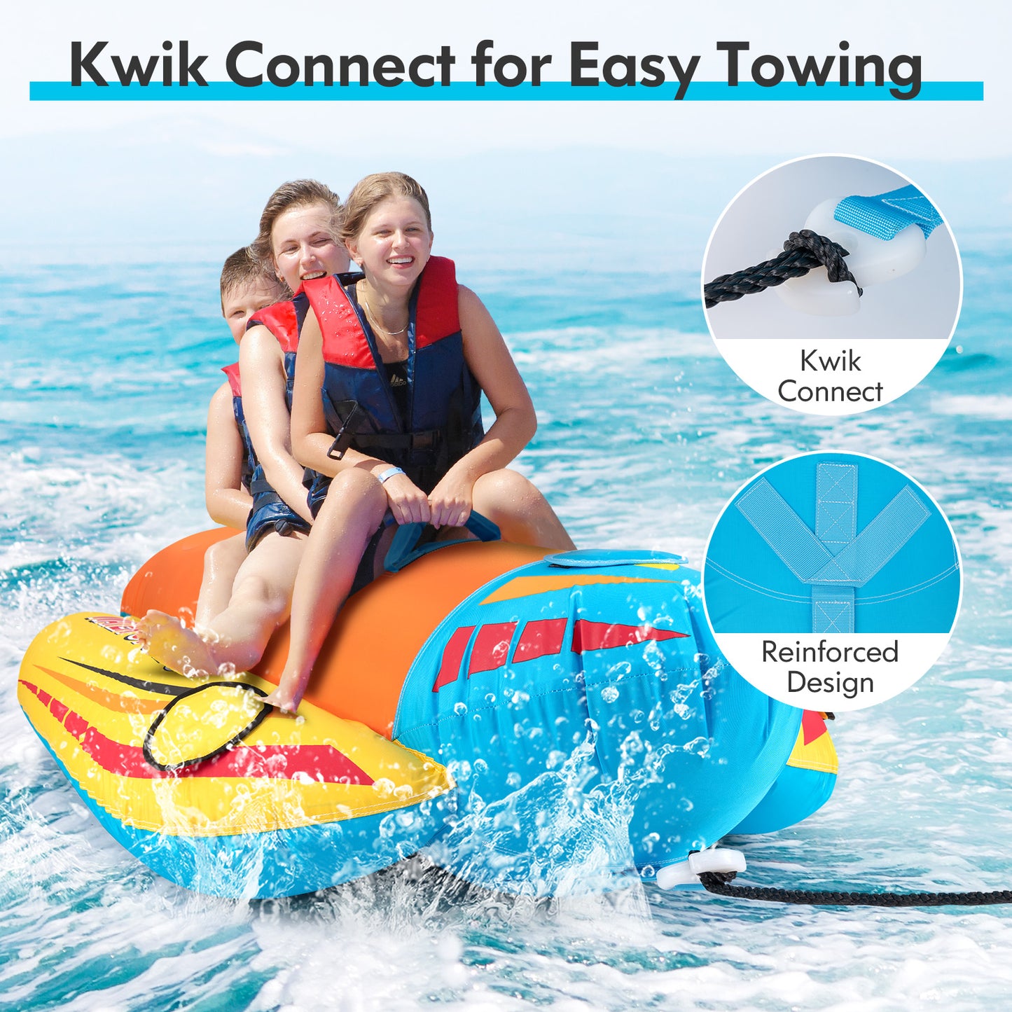 Hot Dog Towable Tube for Boating, 1-3 Person 510 lbs Capacity Inflatable Boat Tube with Full Nylon Cover, Water Sports Towables