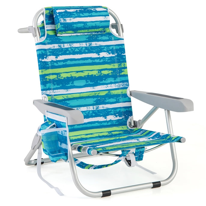 Foldable 5-Position Backpack Beach Chair with Cup Holder