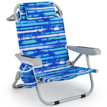 Foldable 5-Position Backpack Beach Chair with Cup Holder