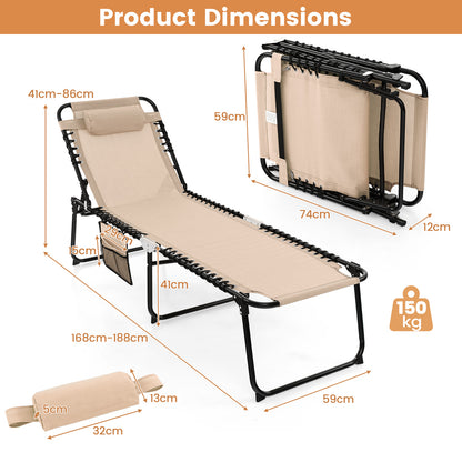 Patio Folding Chaise Lounge Oversized Portable Lay Flat Reclining Chair