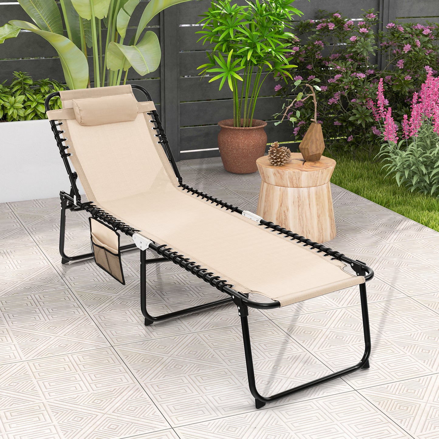 Patio Folding Chaise Lounge Oversized Portable Lay Flat Reclining Chair