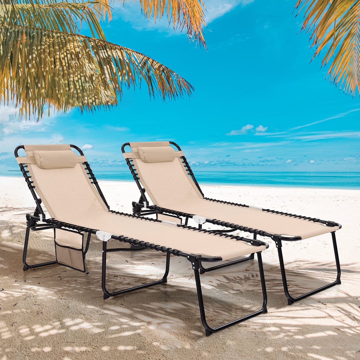 Patio Folding Chaise Lounge Oversized Portable Lay Flat Reclining Chair