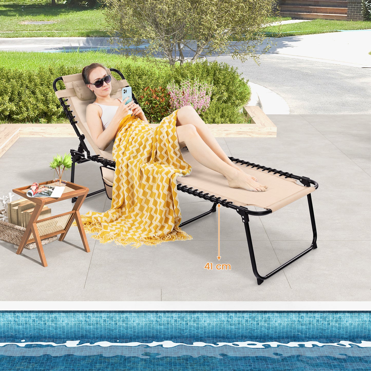 Patio Folding Chaise Lounge Oversized Portable Lay Flat Reclining Chair