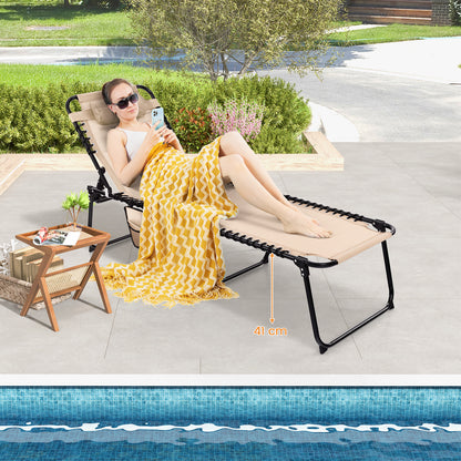 Patio Folding Chaise Lounge Oversized Portable Lay Flat Reclining Chair