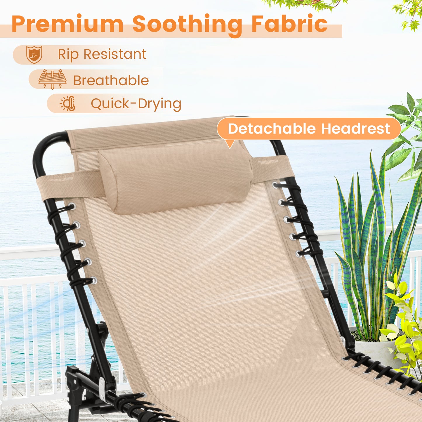 Patio Folding Chaise Lounge Oversized Portable Lay Flat Reclining Chair