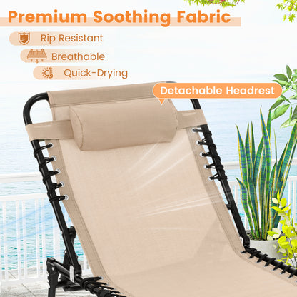 Patio Folding Chaise Lounge Oversized Portable Lay Flat Reclining Chair