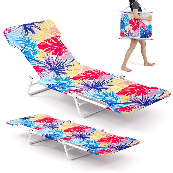 2 Pieces 5-position Outdoor Folding Chaise Lounge with Carry Strap for Patio