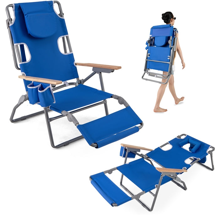 3-IN-1 Foldable Beach Chair with Face Hole and Footrest for Camping Poolside