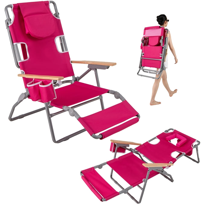 3-IN-1 Foldable Beach Chair with Face Hole and Footrest for Camping Poolside