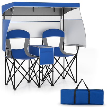 Double Beach Chair with Adjustable Canopy and 3 -Side Shading Curtains