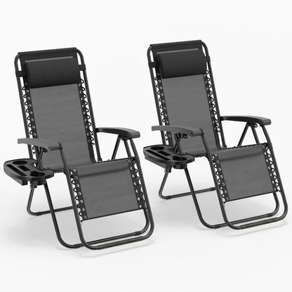 Patio Zero Gravity Lounge Chair with Cup Holder & Removable Pillow