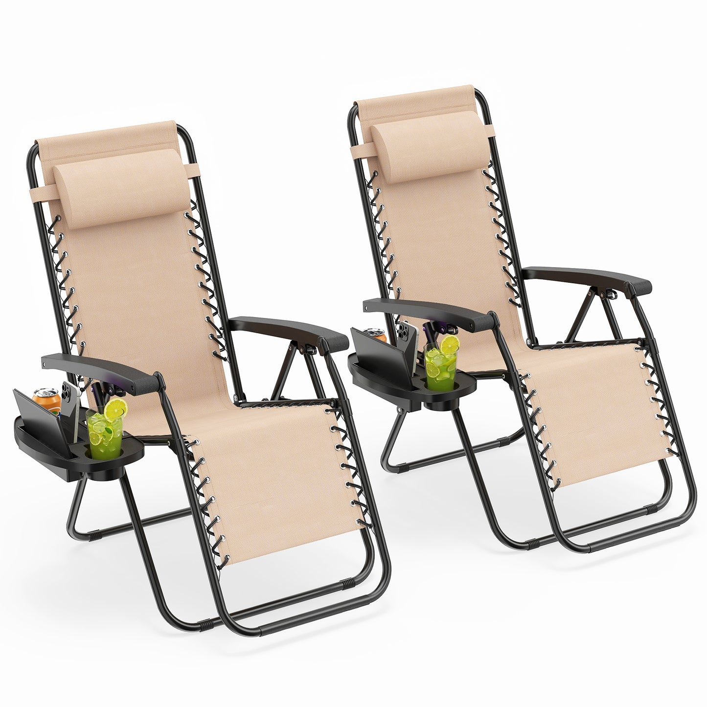 Patio Zero Gravity Lounge Chair with Cup Holder & Removable Pillow
