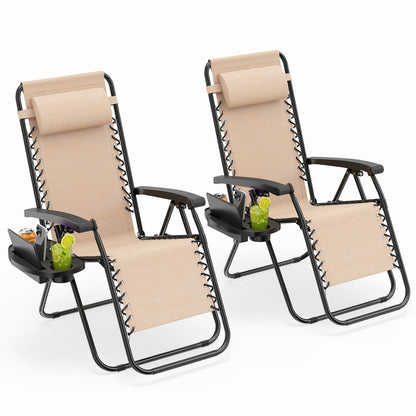 Patio Zero Gravity Lounge Chair with Cup Holder & Removable Pillow