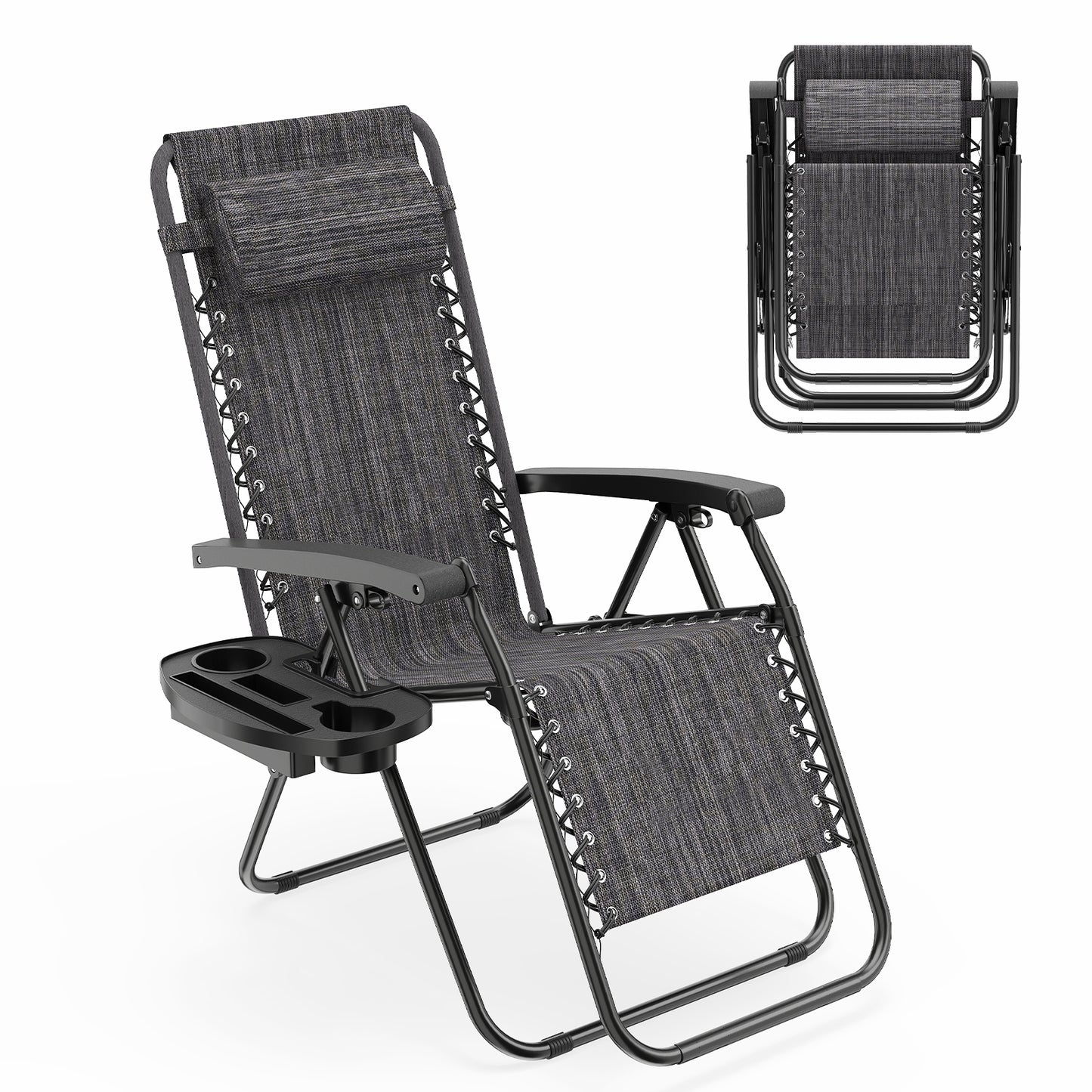 Patio Zero Gravity Lounge Chair with Cup Holder & Removable Pillow