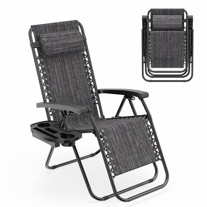 Patio Zero Gravity Lounge Chair with Cup Holder & Removable Pillow