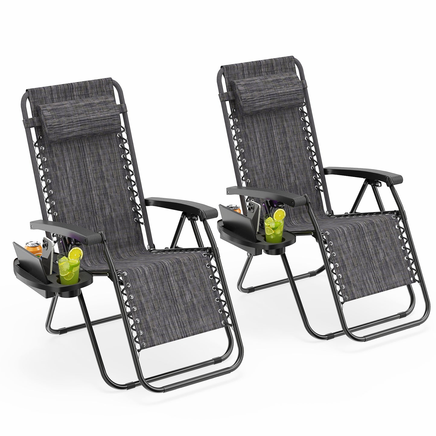 Patio Zero Gravity Lounge Chair with Cup Holder & Removable Pillow