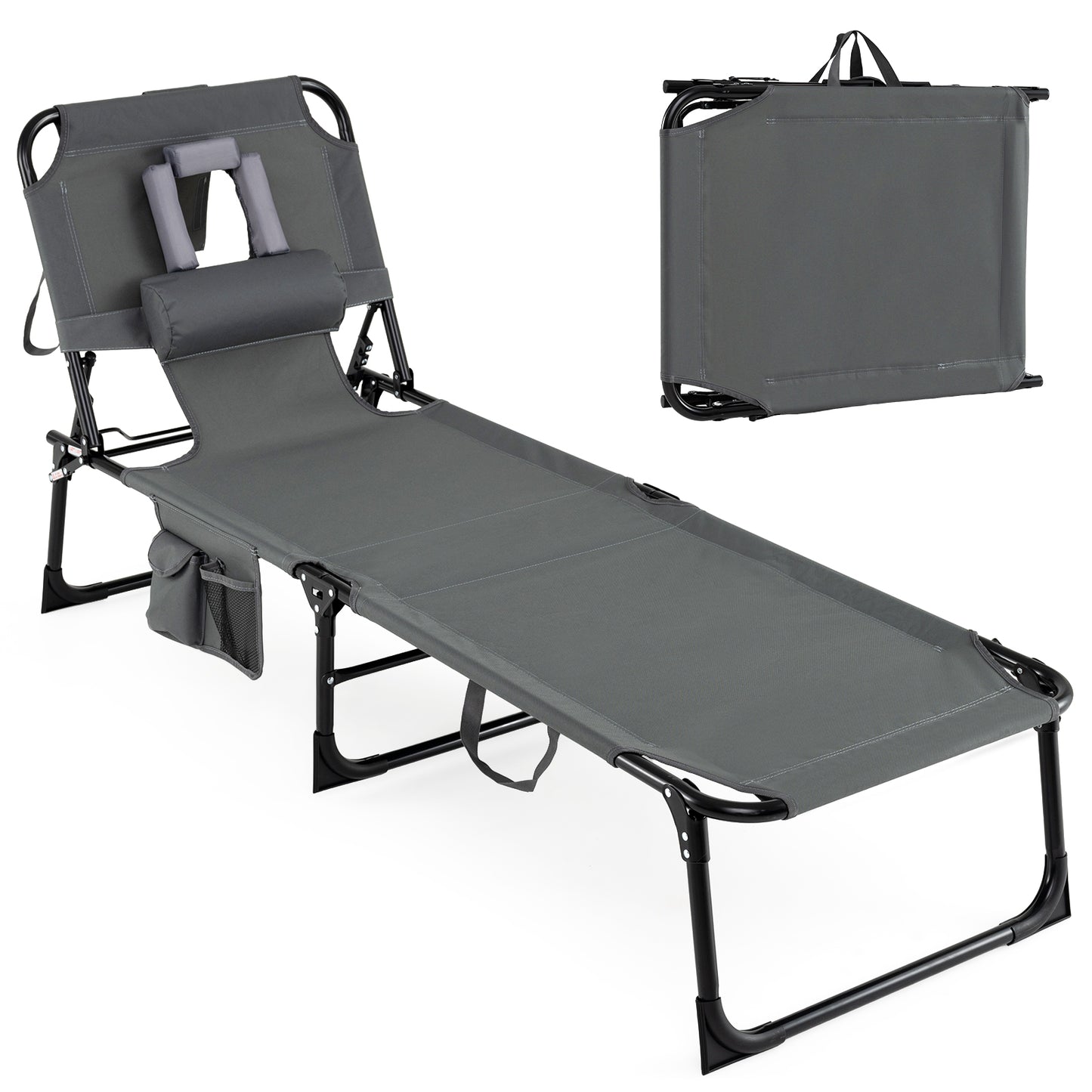 Folding Beach Lounge Chair with Pillow for Outdoor