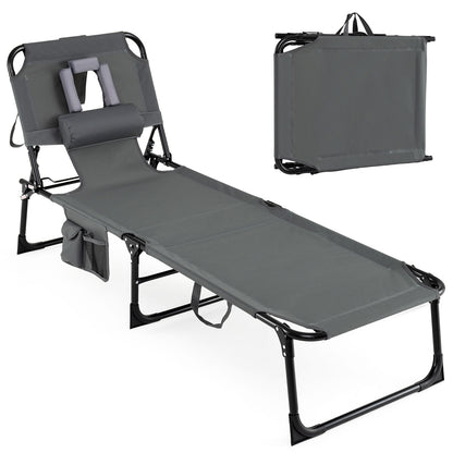 Folding Beach Lounge Chair with Pillow for Outdoor