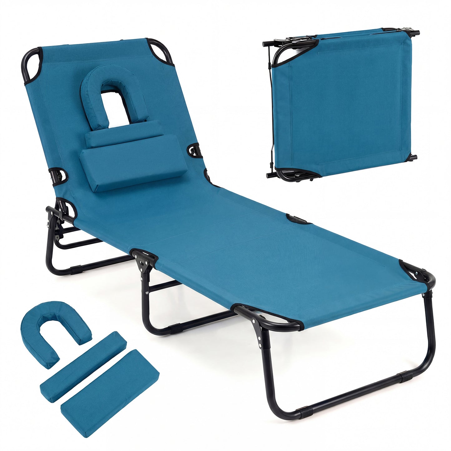 Reclining Beach Chair with Detachable Pillows for Outdoor